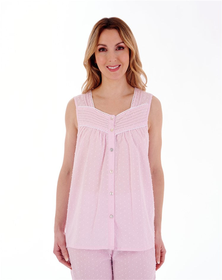Dobby Dot Sleeveless Button Through Cropped Cotton Pyjama PJ77233