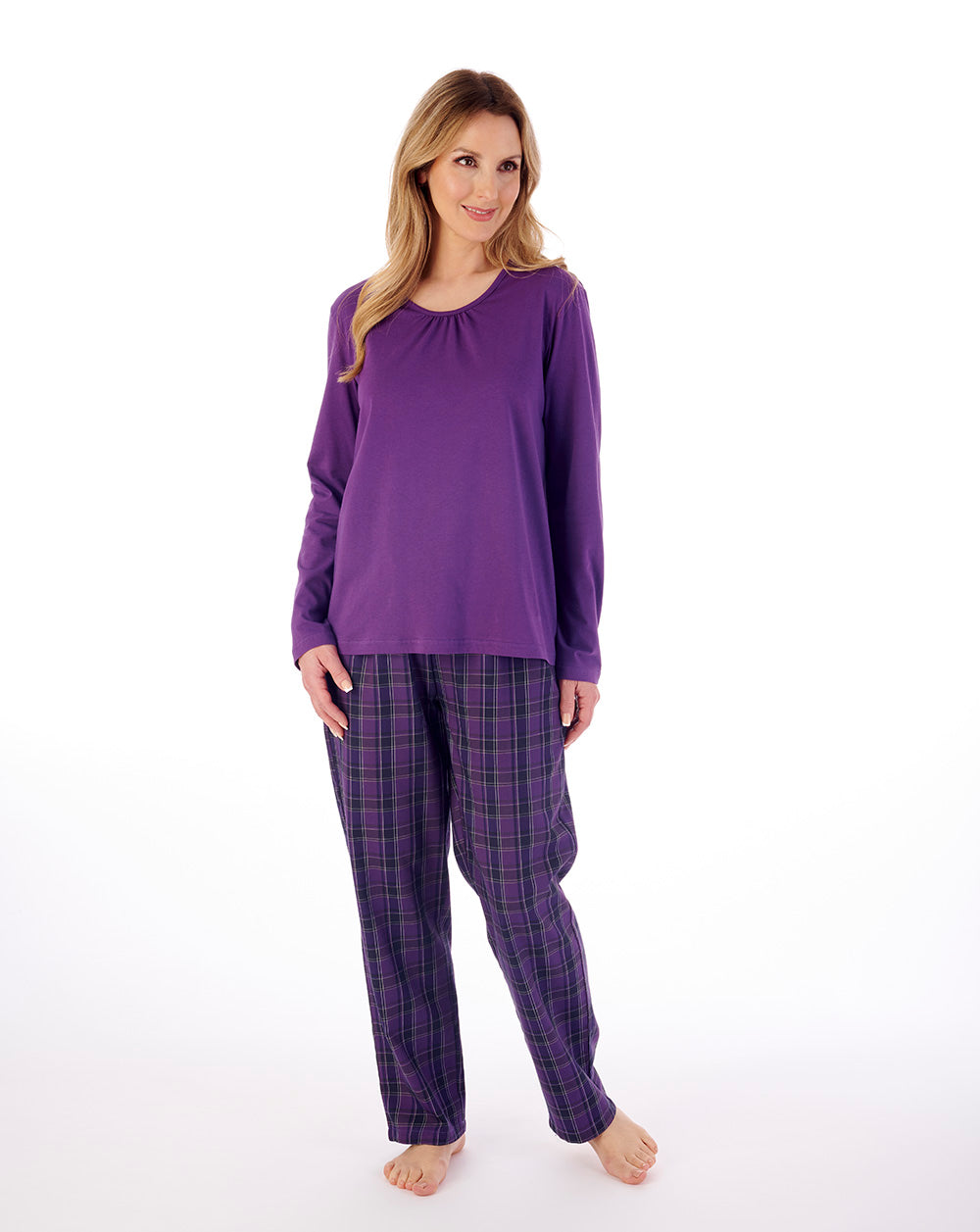 Woven Check & Jersey Long Sleeve Pyjama Set PJ02221