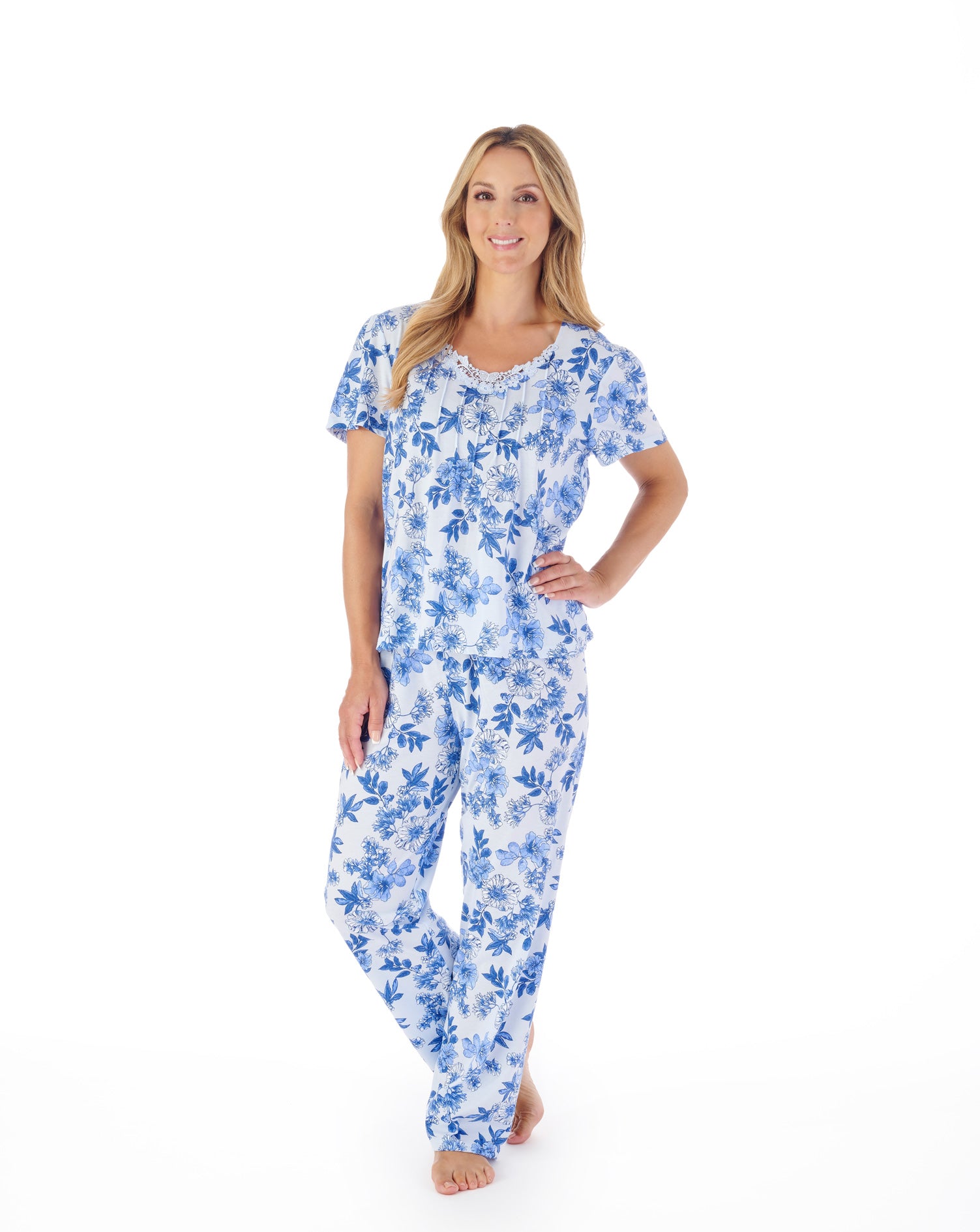 Tonal Floral Printed Jersey Pull On Pyjama Set PJ03114
