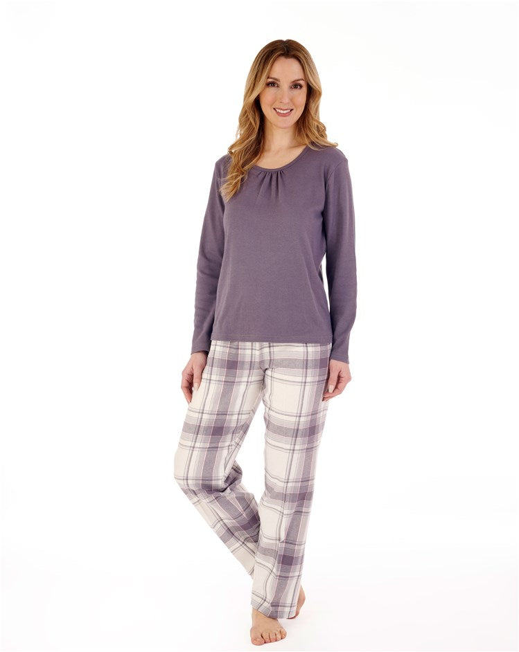 Check & Solid Colour Long Sleeve Pyjama Set PJ88221