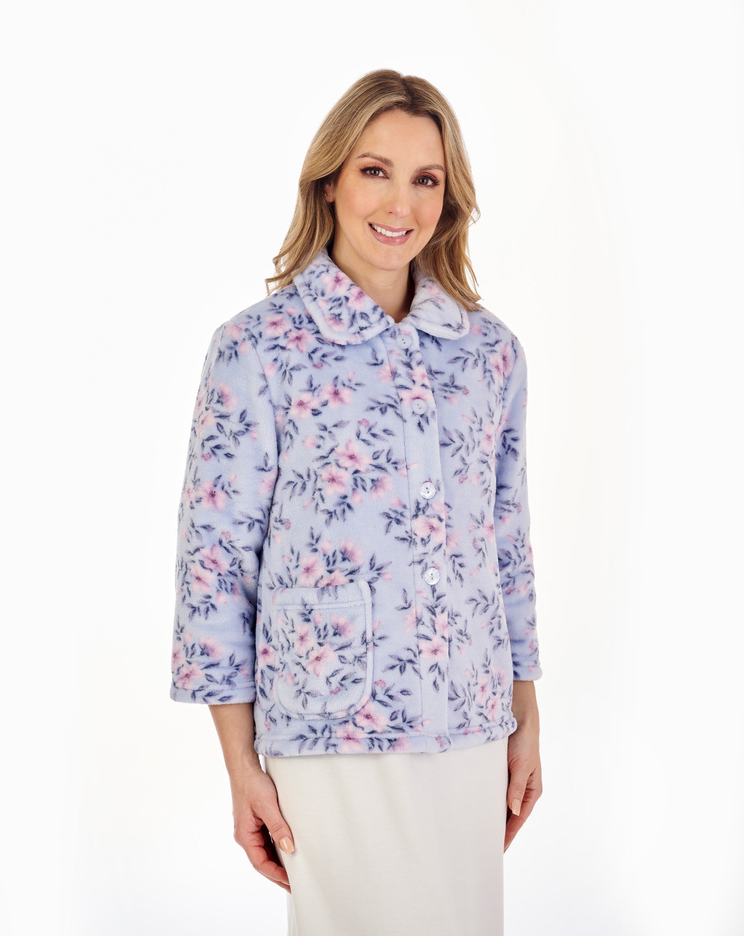 3/4 Sleeve Floral Flannel Fleece Bedjacket BJ04310