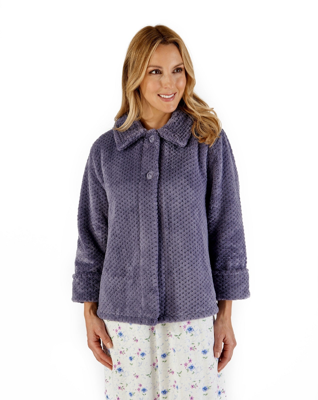 Slenderella 24 Geborduurd Polar Fleece Doorknoop Bedjasje, Vanille, M Slenderella 24 Geborduurd Polar Fleece Doorknoop Bedjasje, Vanille, M