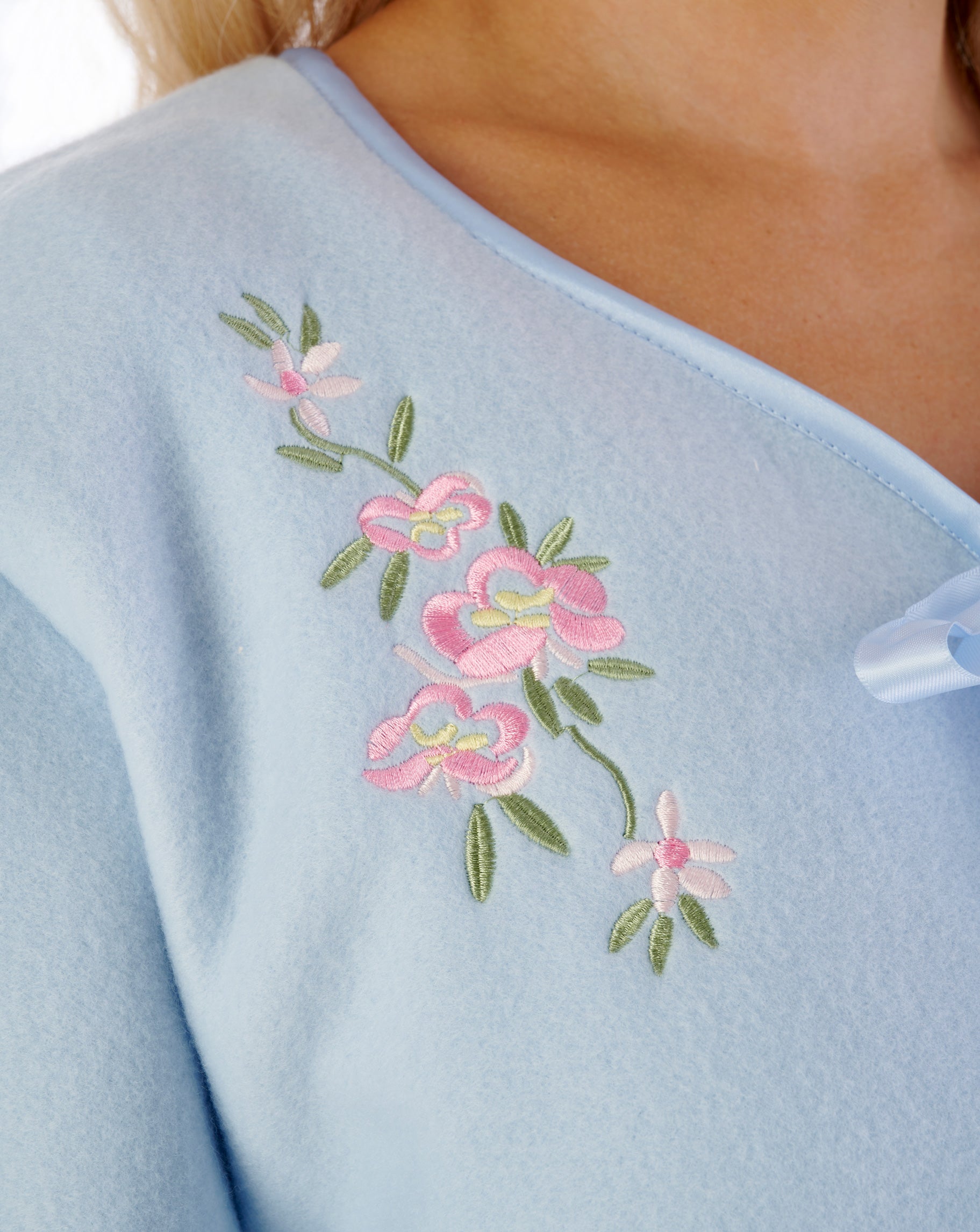 Embroidered Polar Fleece Ribbon Tie Bed Jacket BJ44600