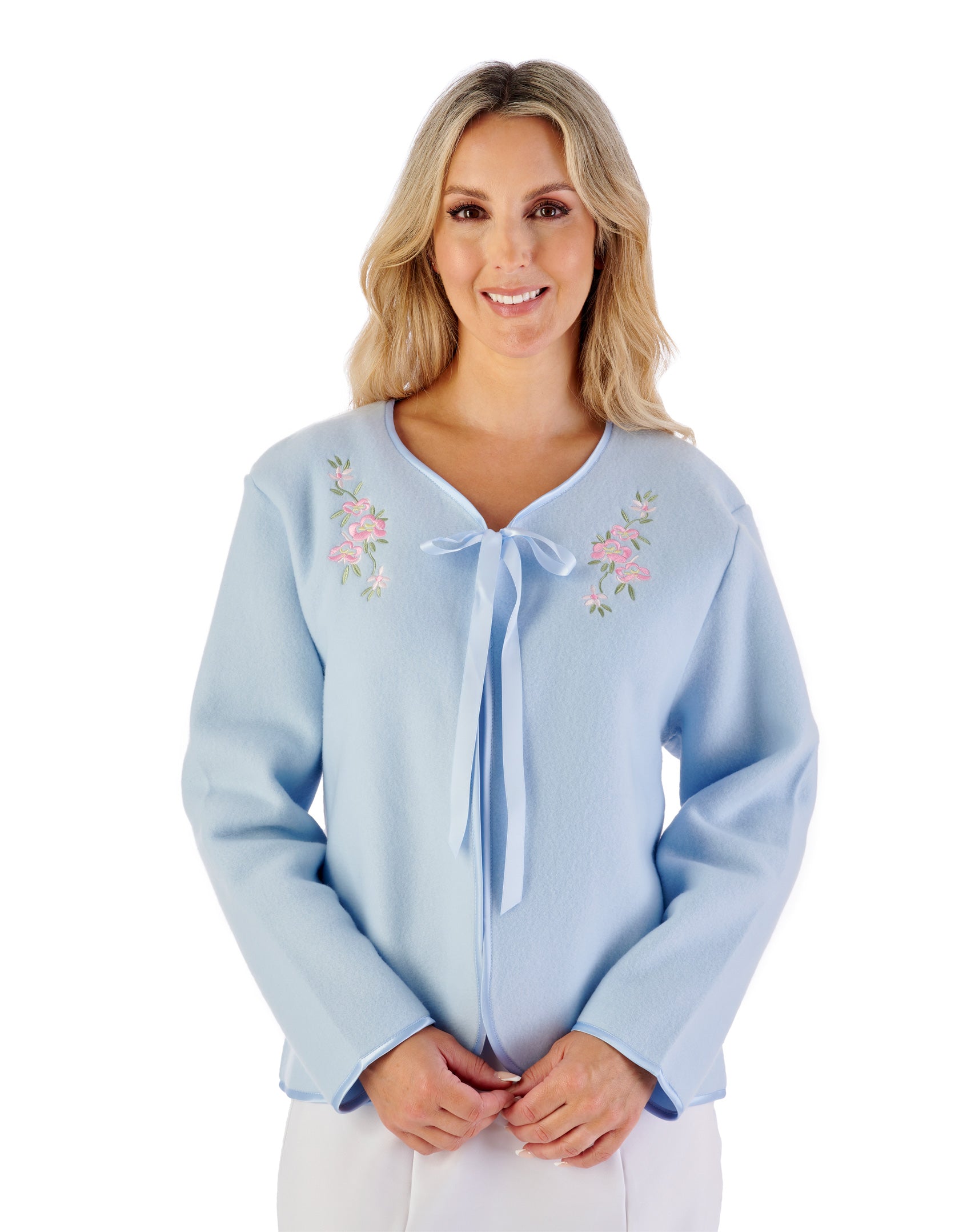 Embroidered Polar Fleece Ribbon Tie Bed Jacket BJ44600
