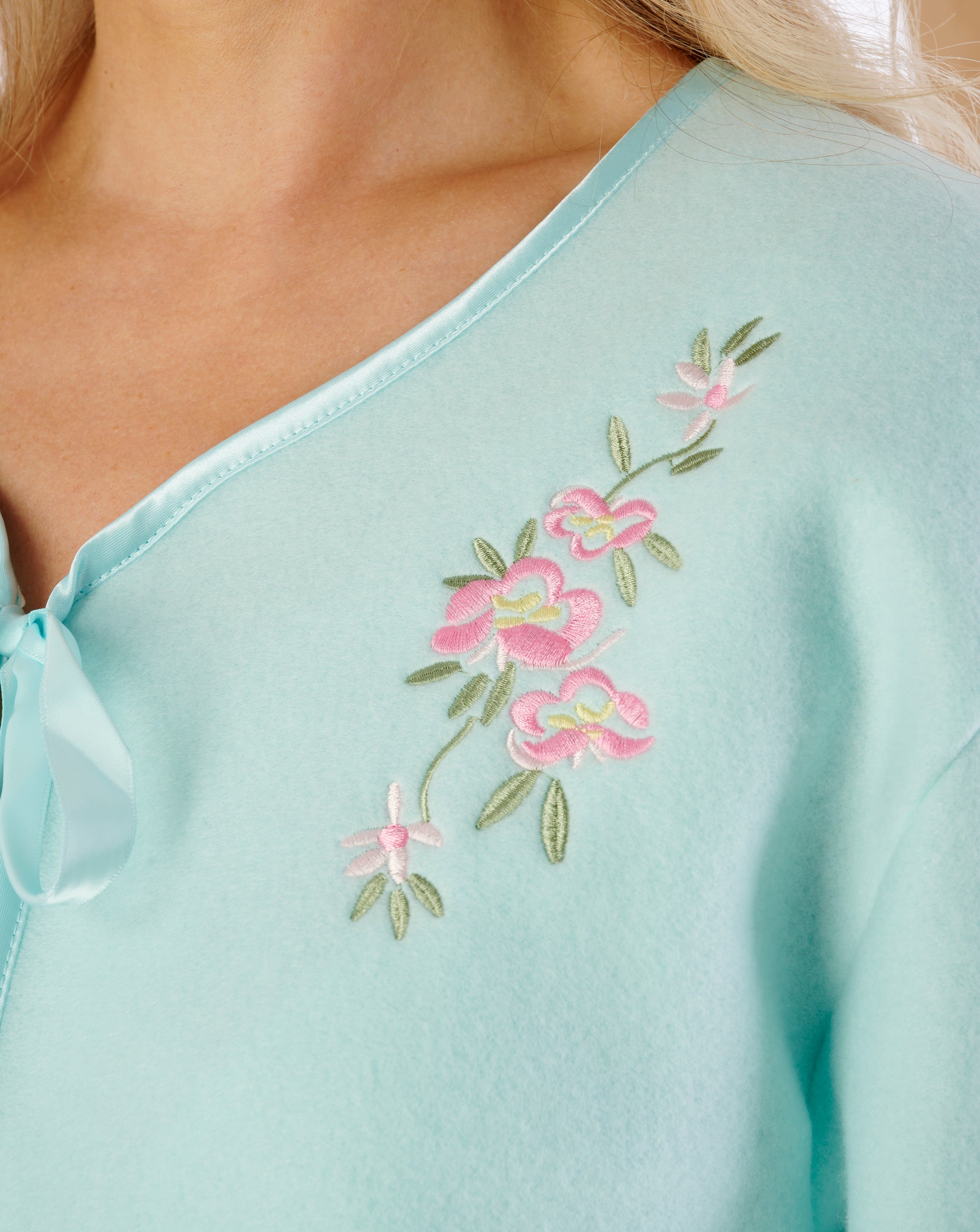 Embroidered Polar Fleece Ribbon Tie Bed Jacket BJ44600