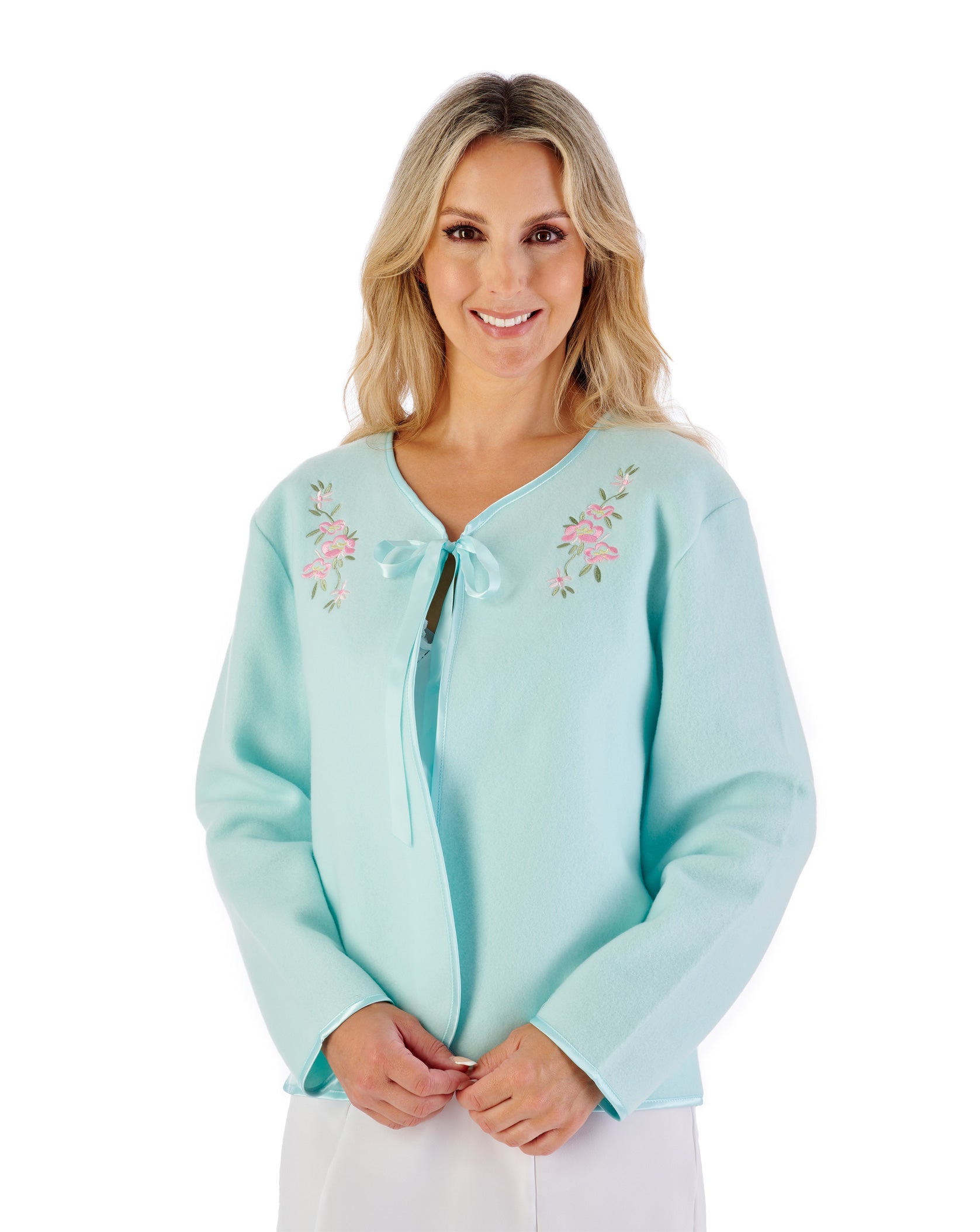 Embroidered Polar Fleece Ribbon Tie Bed Jacket BJ44600 – Slenderella