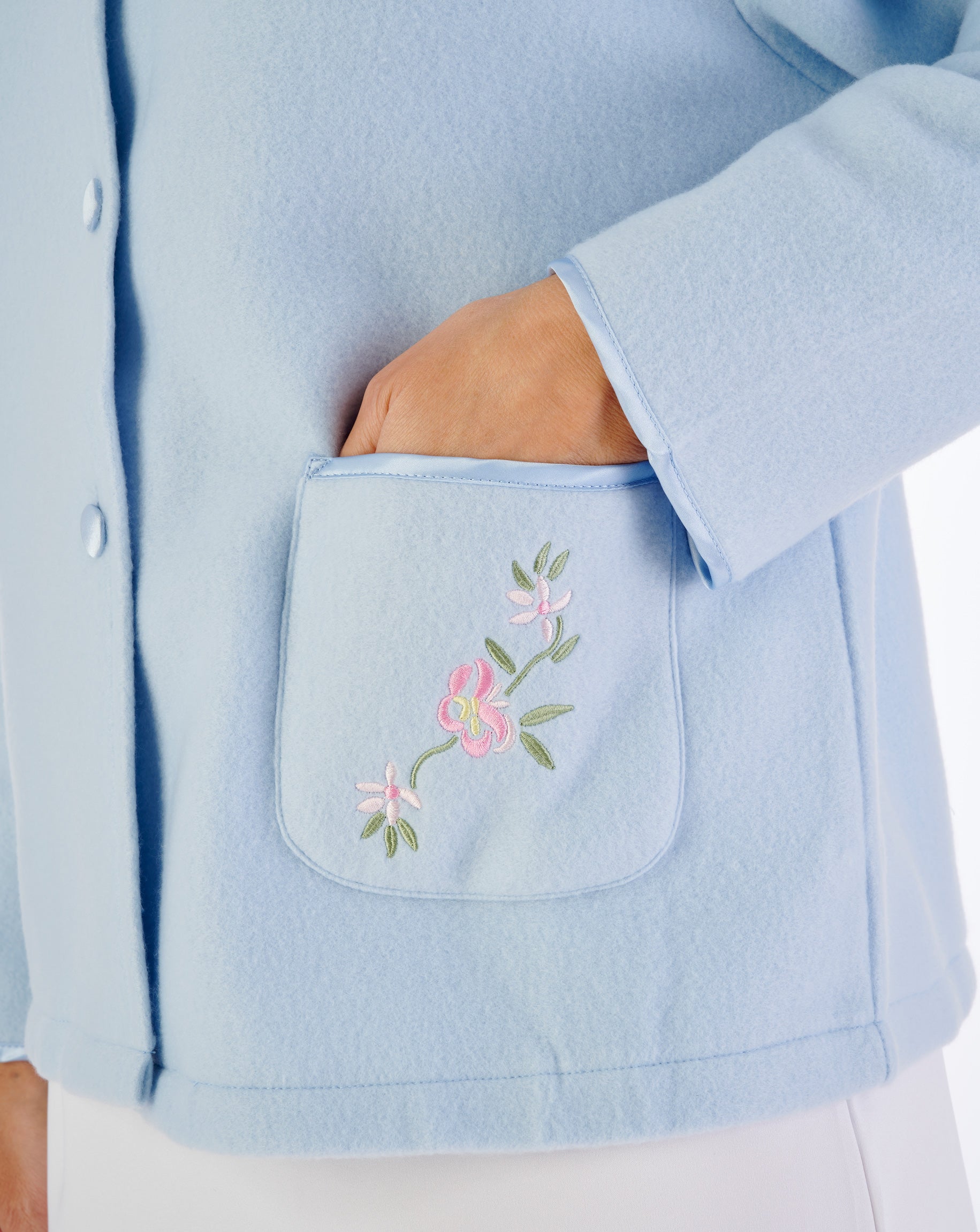 Embroidered Polar Fleece Collar Style Bed Jacket BJ44601