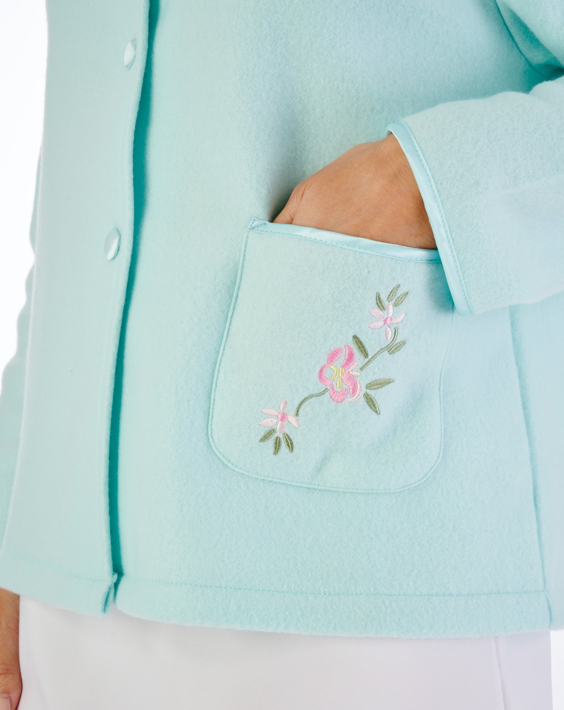 Embroidered Polar Fleece Collar Style Bed Jacket BJ44601