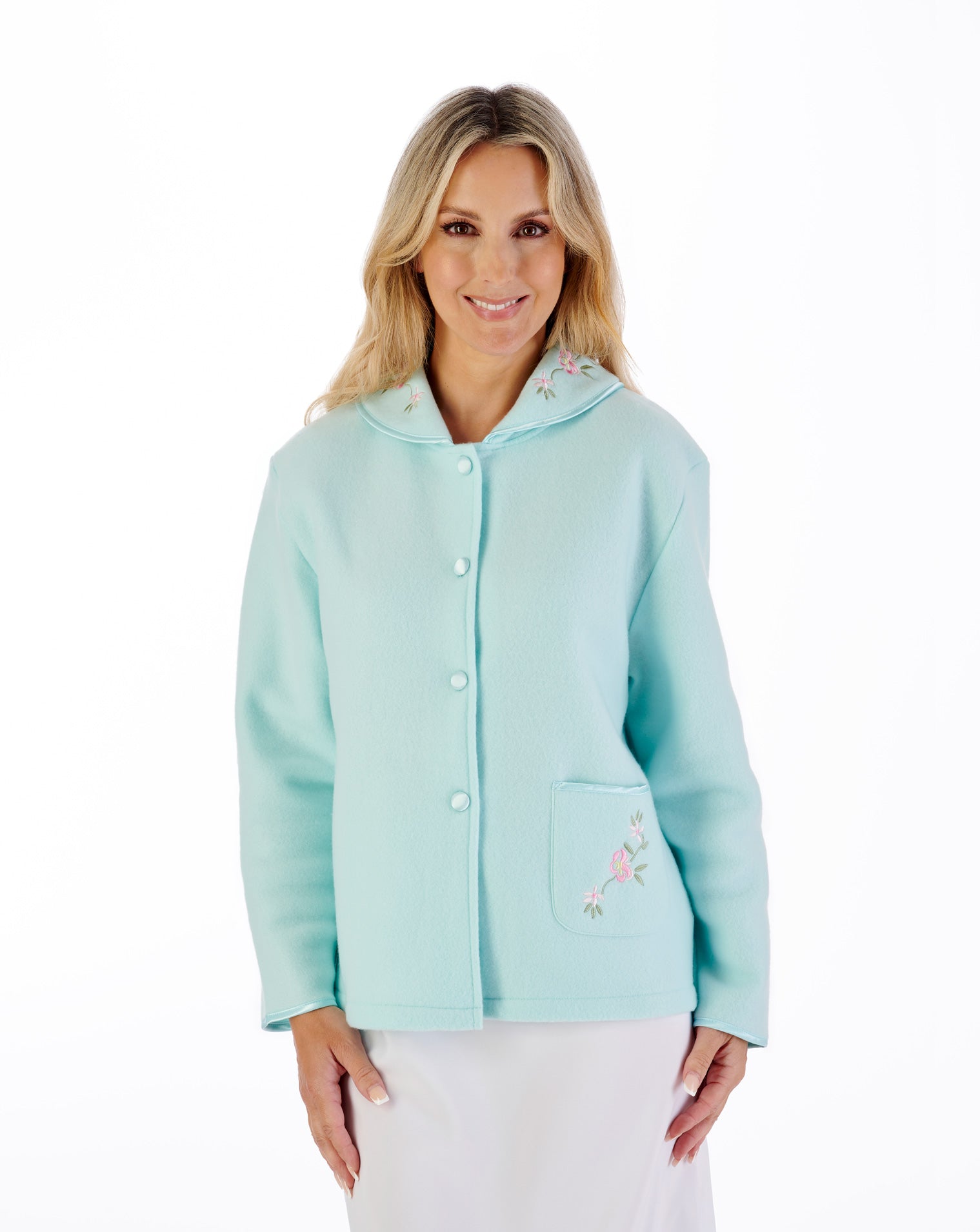 Embroidered Polar Fleece Collar Style Bed Jacket BJ44601