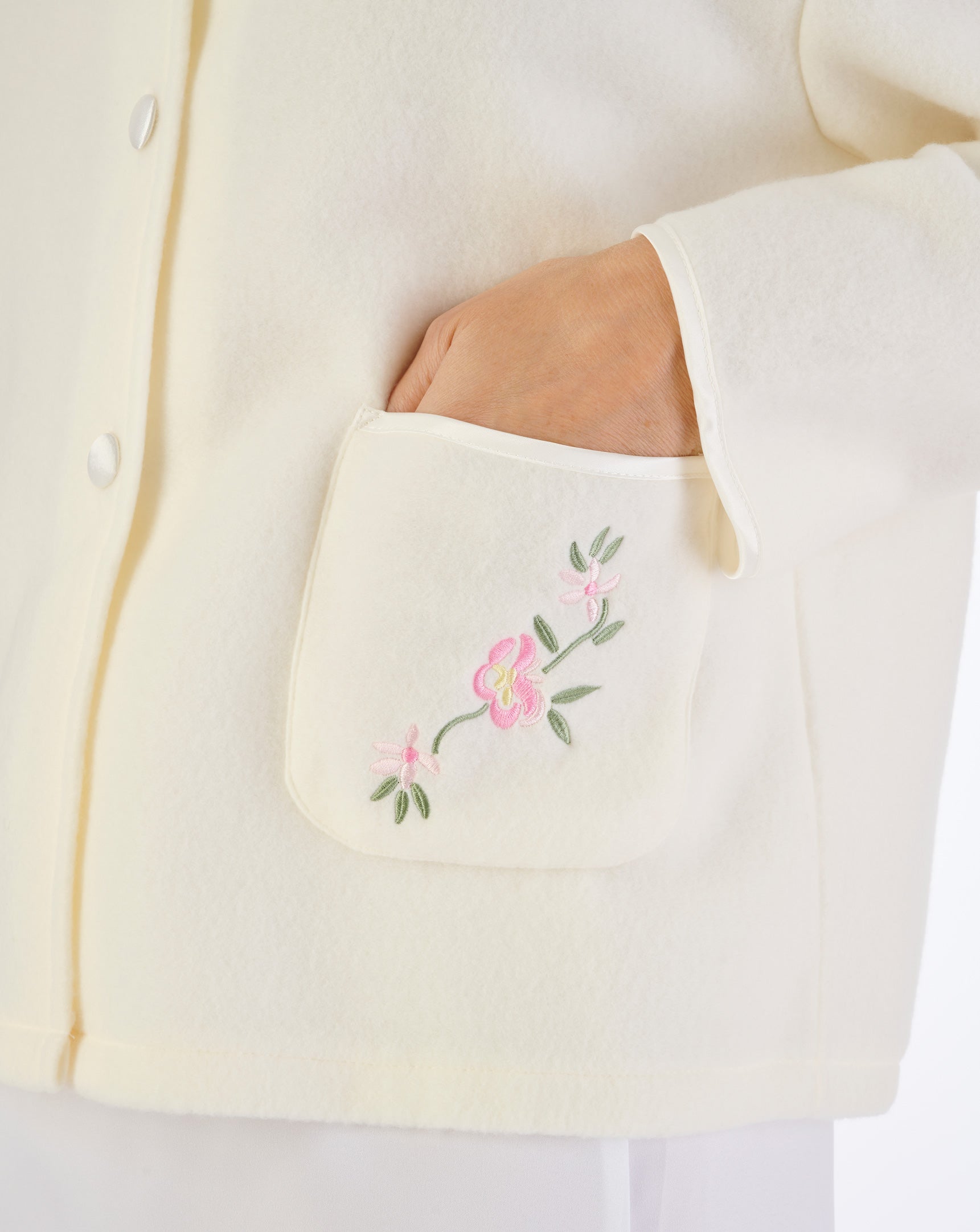 Embroidered Polar Fleece Collar Style Bed Jacket BJ44601