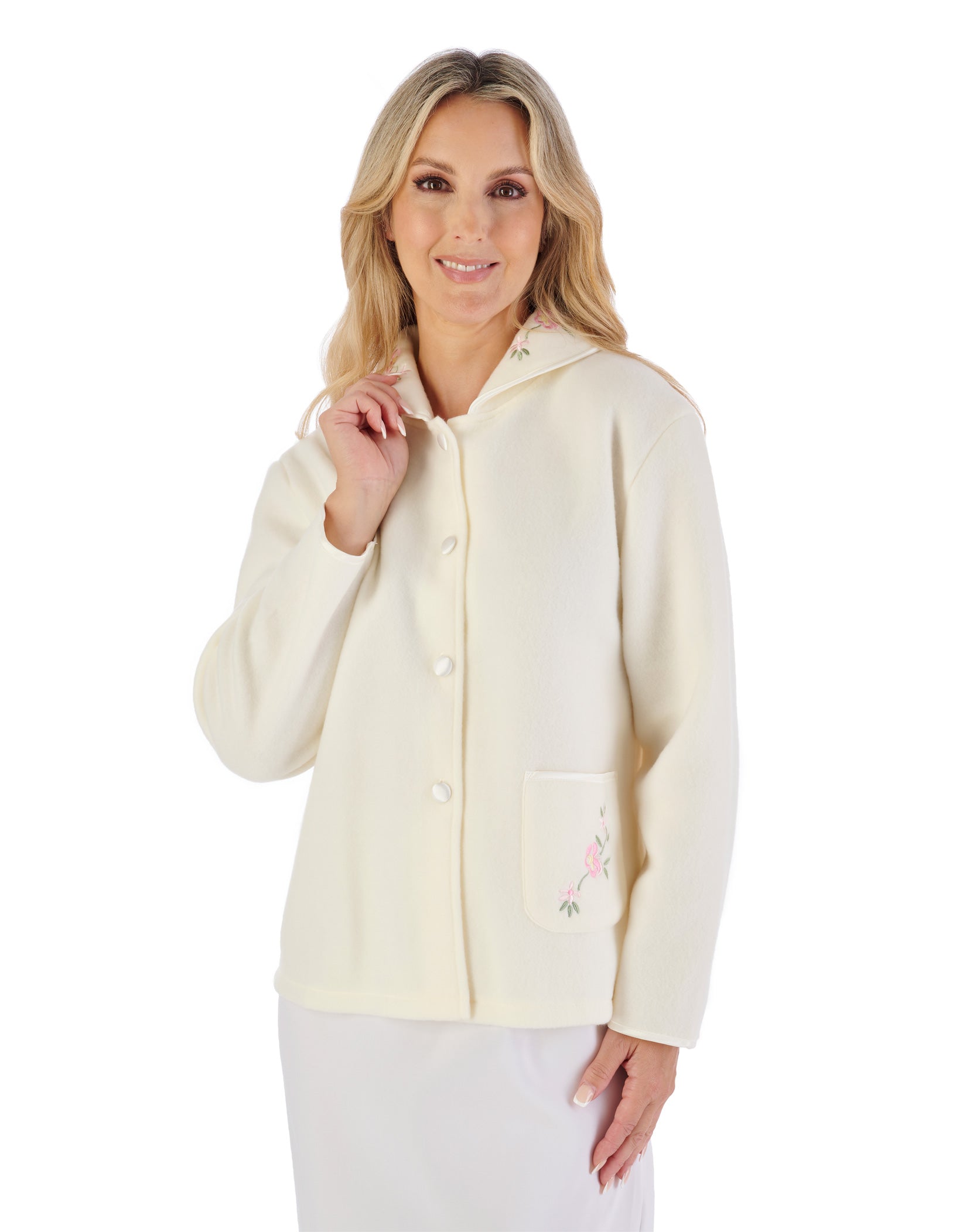 Embroidered Polar Fleece Collar Style Bed Jacket BJ44601