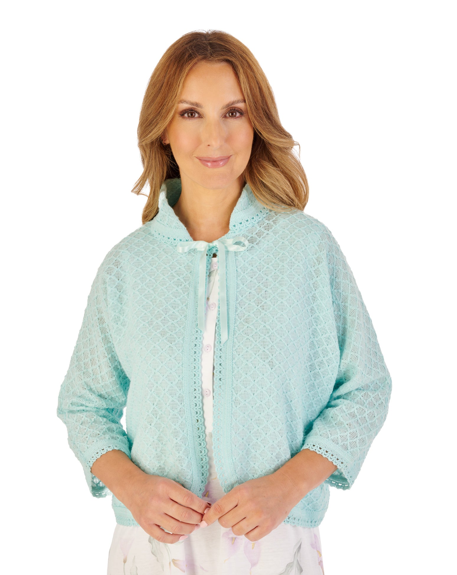 Fancy Knit Ribbon Tie Bedjacket BJ44610