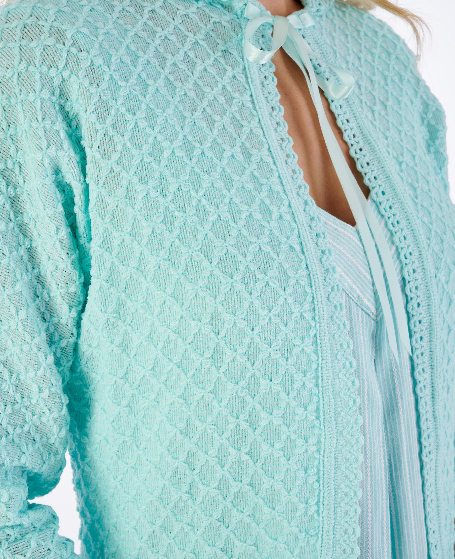 Fancy Knit Ribbon Tie Peter Pan Collar Bedjacket BJ44611