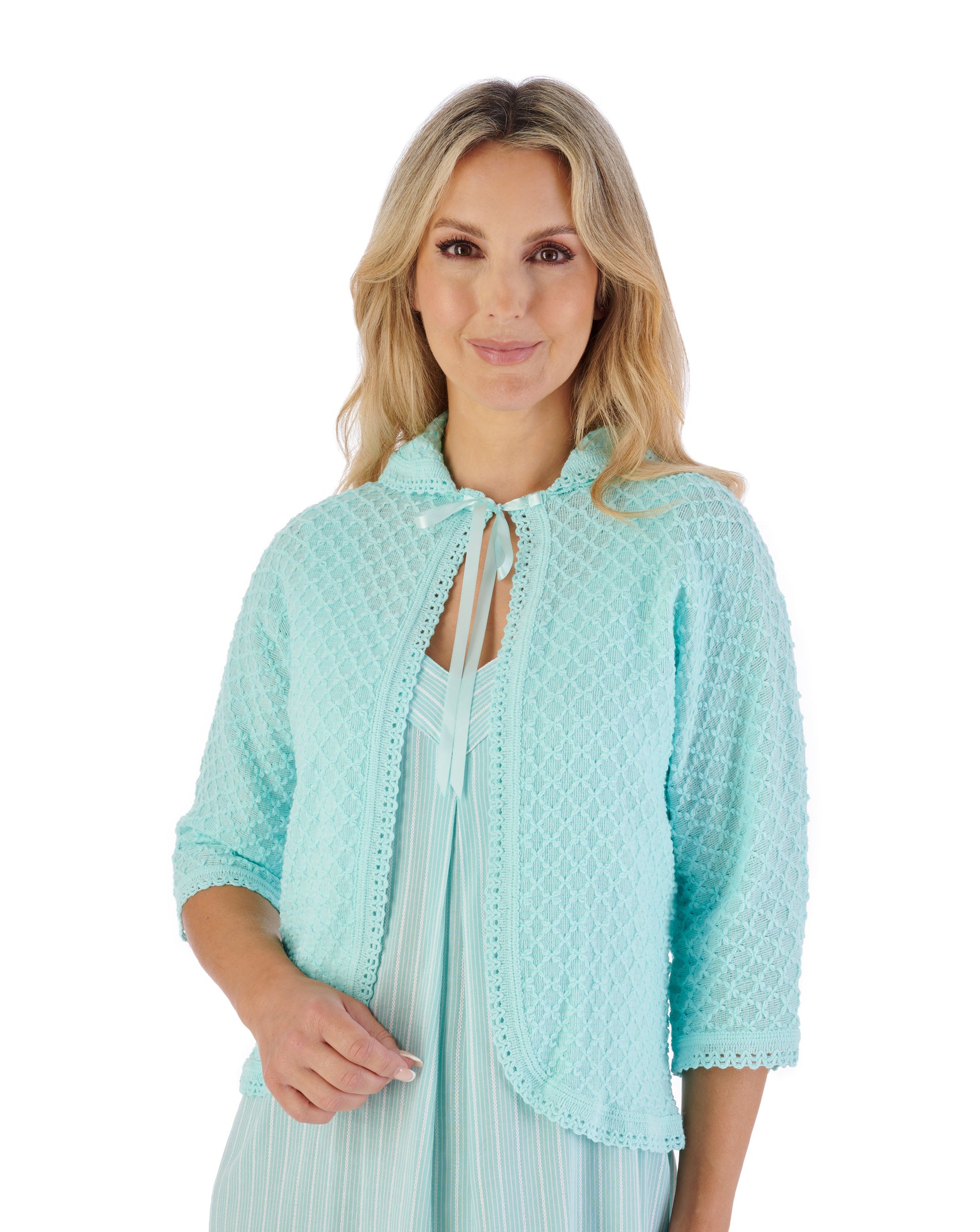 Fancy Knit Ribbon Tie Peter Pan Collar Bedjacket BJ44611