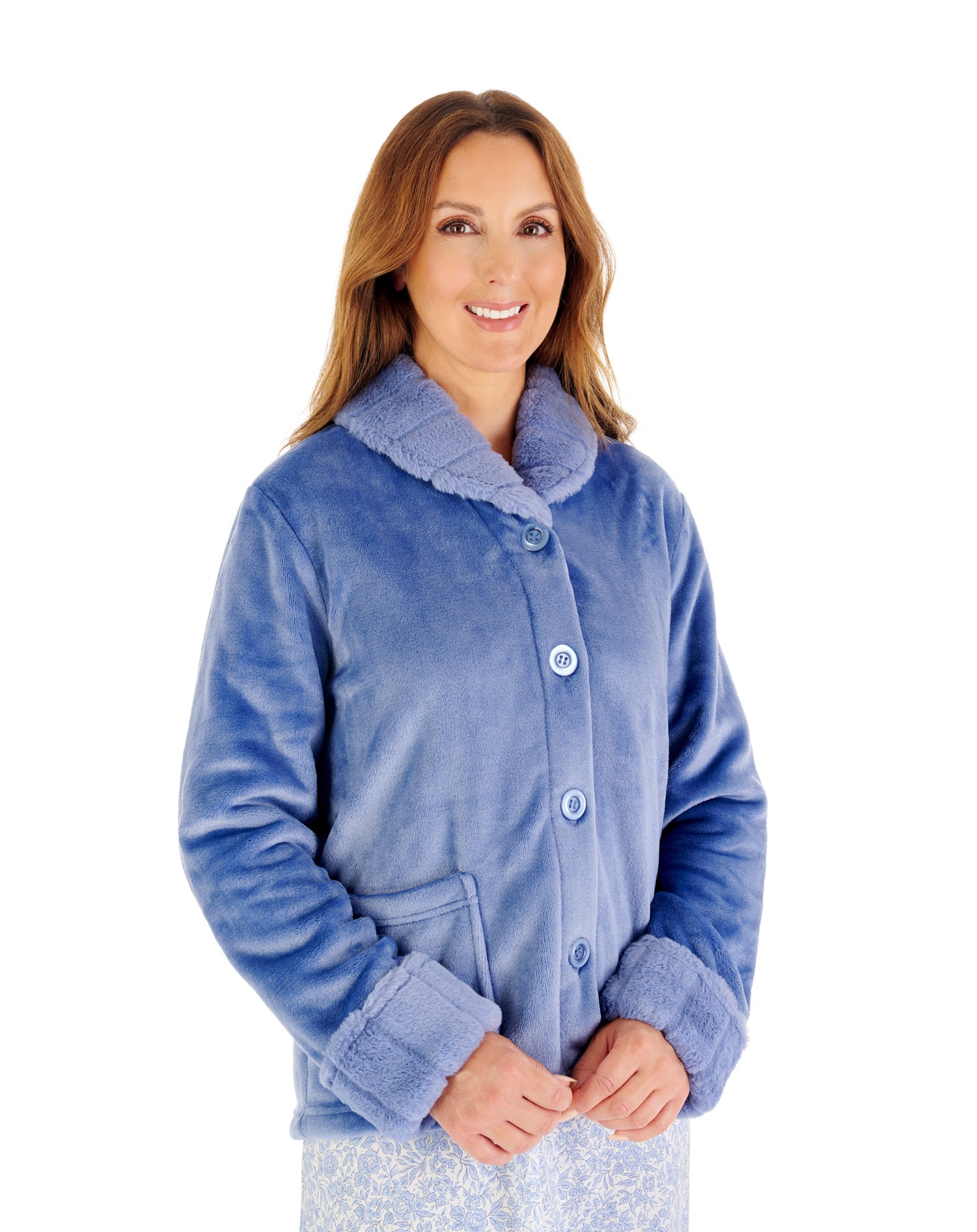 Faux Fur Collar Fleece Button Through Bedjacket BJW2305