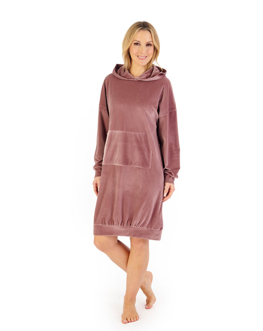 Lounge Velour Stripe 38" Hooded Nightdress GL06710