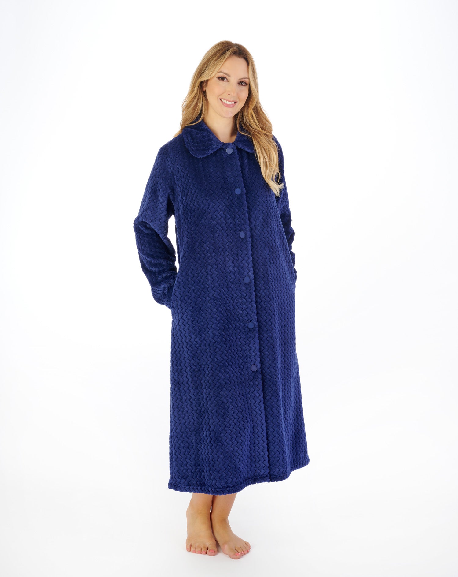 46" Zig-Zag Pattern Fleece Button Housecoat HC02316