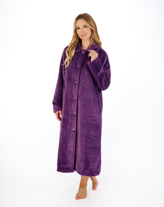Zig-Zag Pattern Fleece 46" Button Housecoat HC02316
