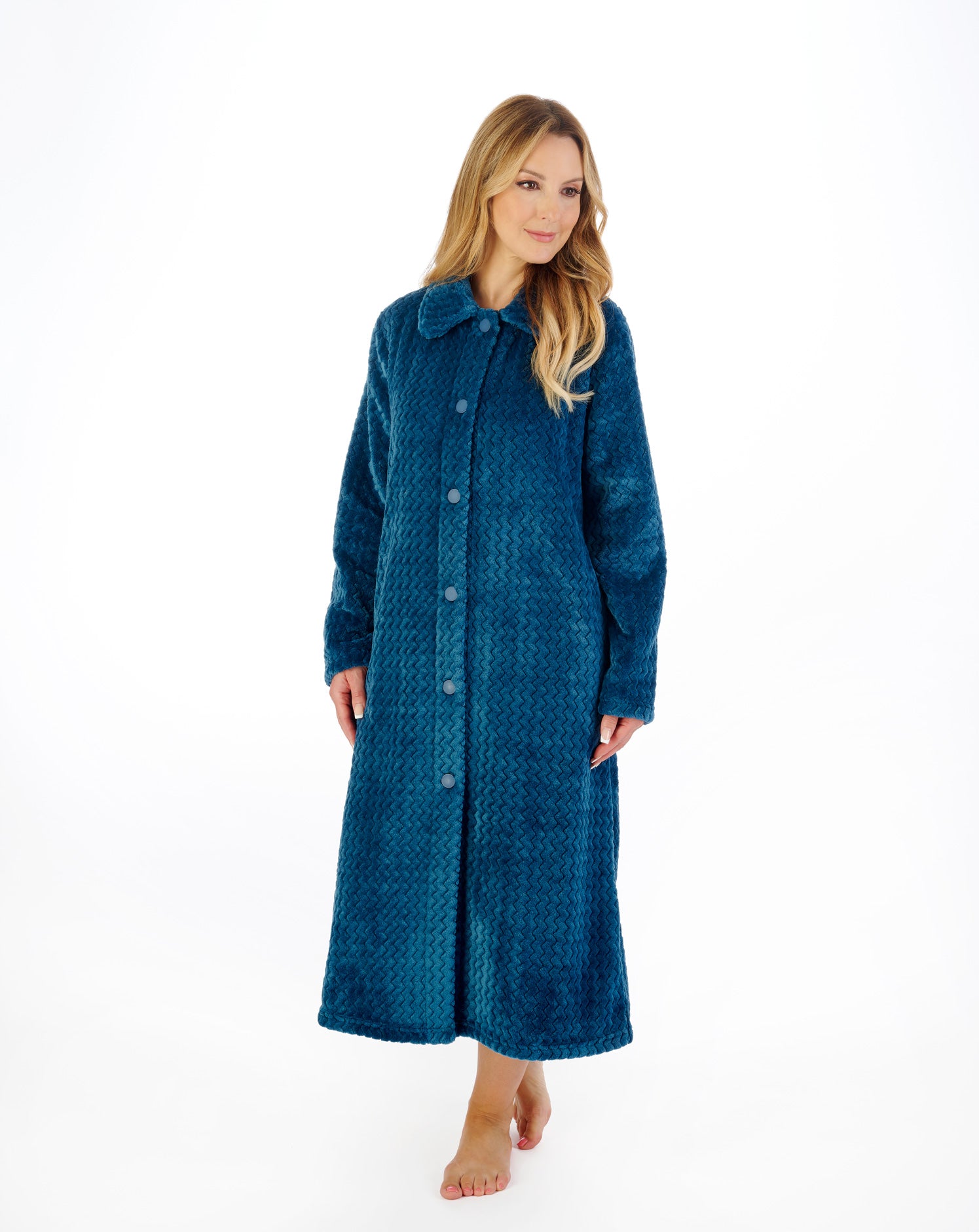 46" Zig-Zag Pattern Fleece Button Housecoat HC02316