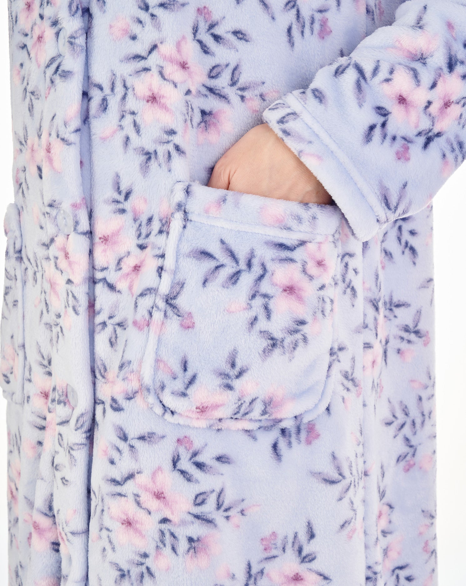 46" Floral Flannel Fleece Button Through Housecoat HC04311