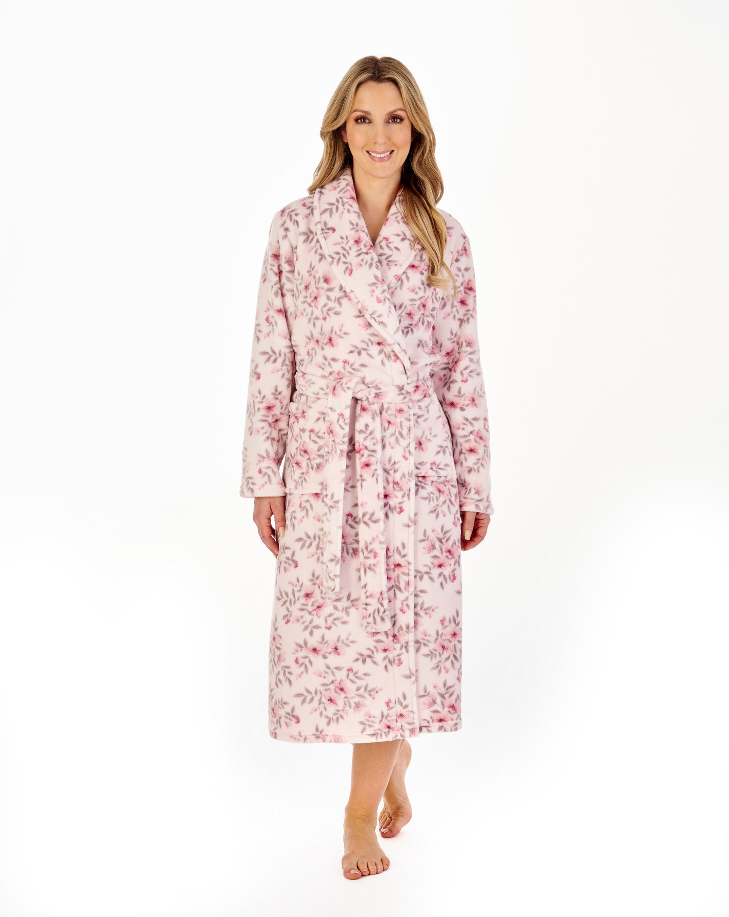 46" Floral Flannel Fleece Wrap Housecoat HC04313