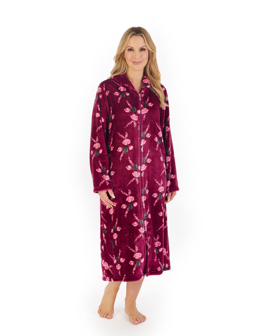 Floral Flannel Fleece 46" Zip Through Housecoat HC06312