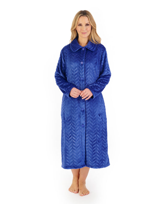 Embossed Pattern Fleece 46" Button Through Housecoat HC06316