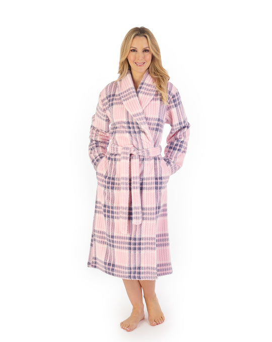 Check Print Waffle 46" Shawl Collar Wrap HC06332