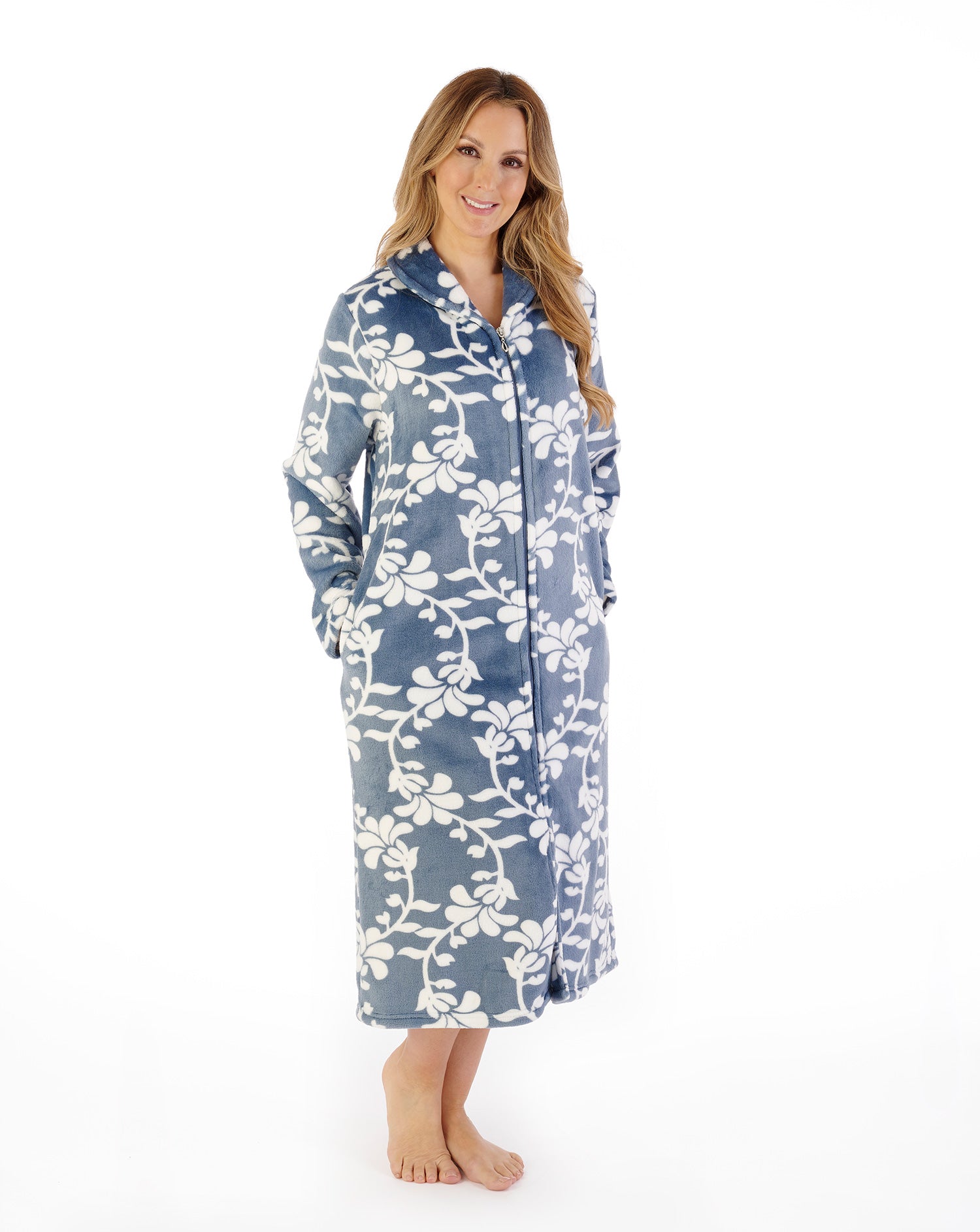 Floral Flannel Fleece 46" Zip Housecoat HC08312