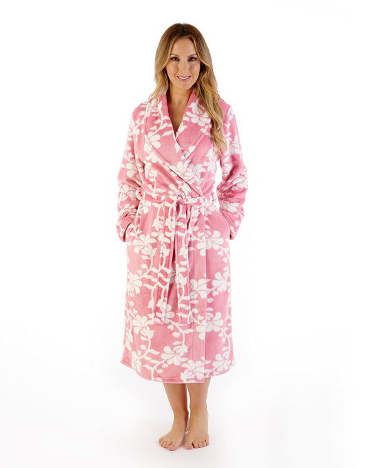 Floral Flannel Fleece 46" Shawl Collar Wrap HC08313