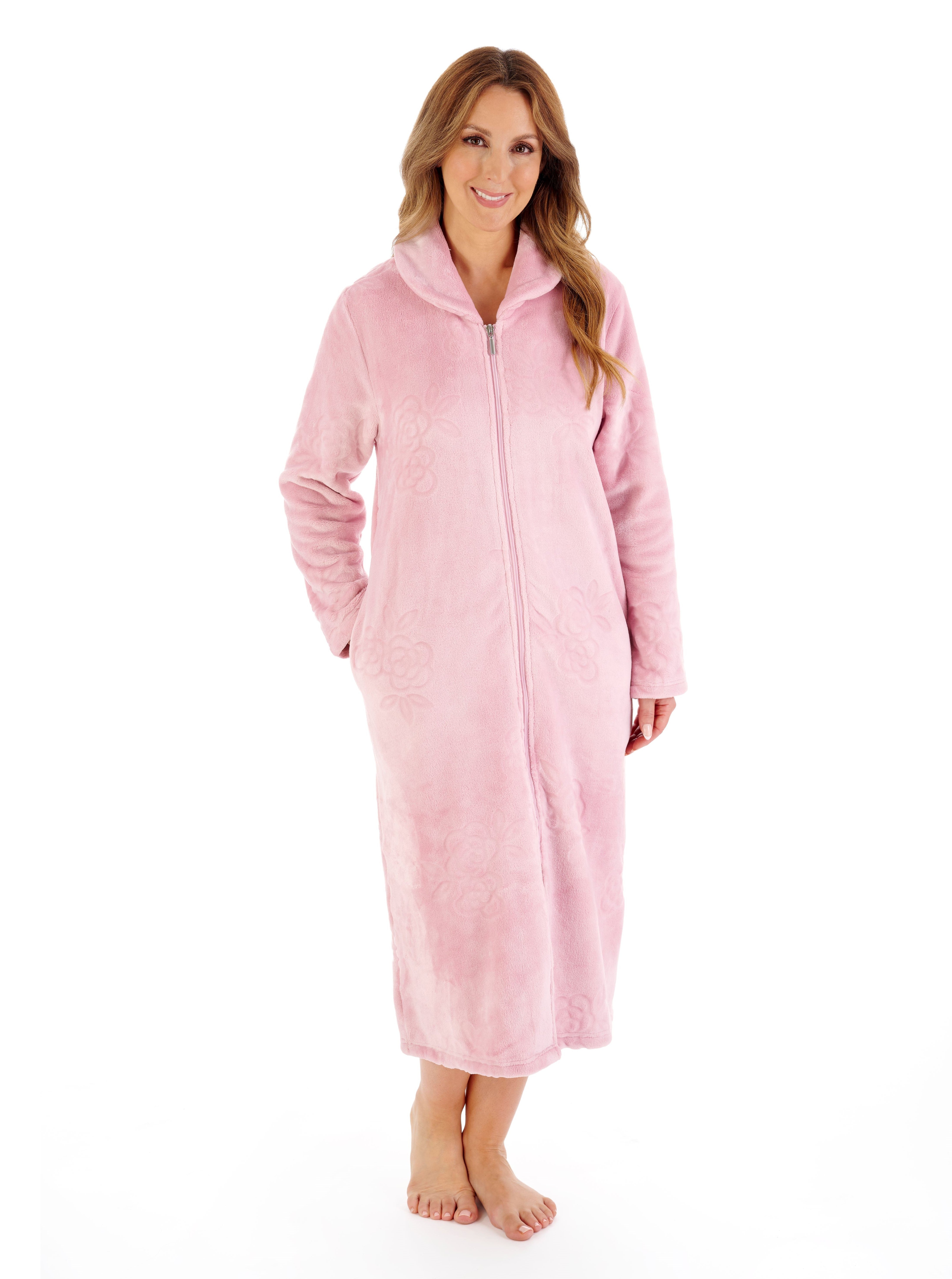 Floral Embossed Fleece 46" Zip Housecoat HC08318