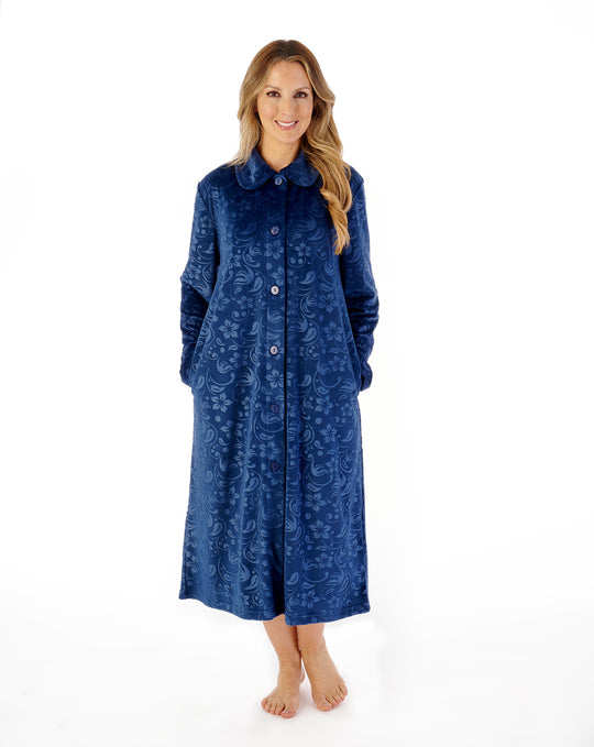 Embossed Crystal Fleece 46" Button Through Housecoat HC08346