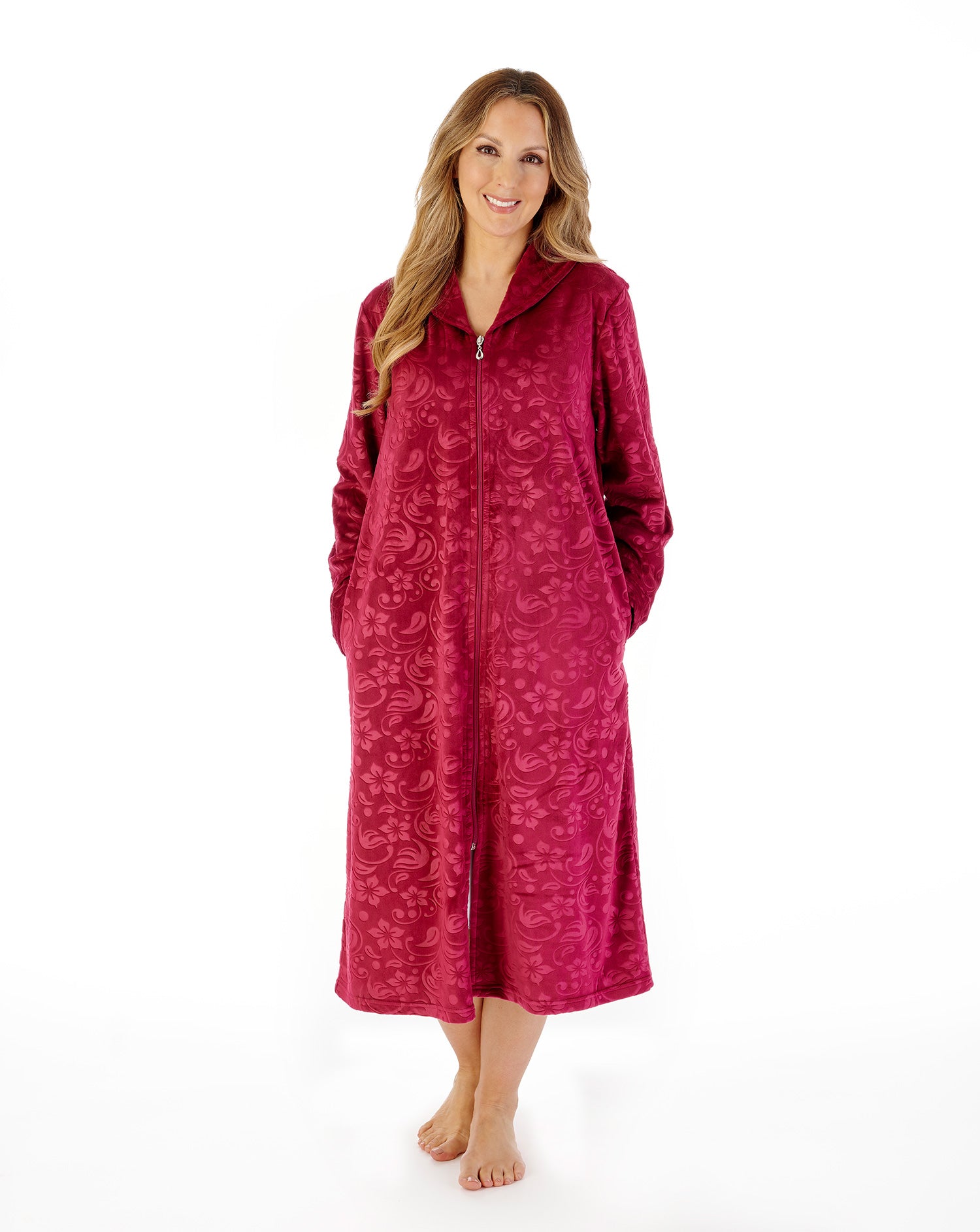 Embossed Crystal Fleece 46" Zip Through Housecoat HC08347