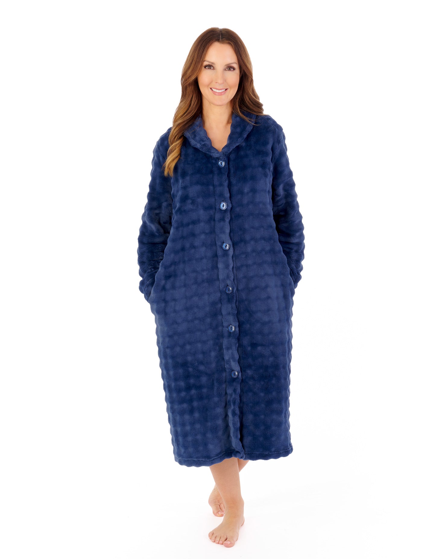 Supersoft Bubble Textured Fleece 45" Button Through Housecoat HCW2301