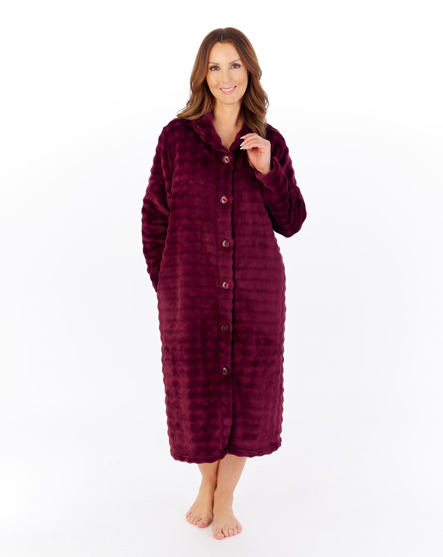 Supersoft Bubble Textured Fleece 45" Button Through Housecoat HCW2301