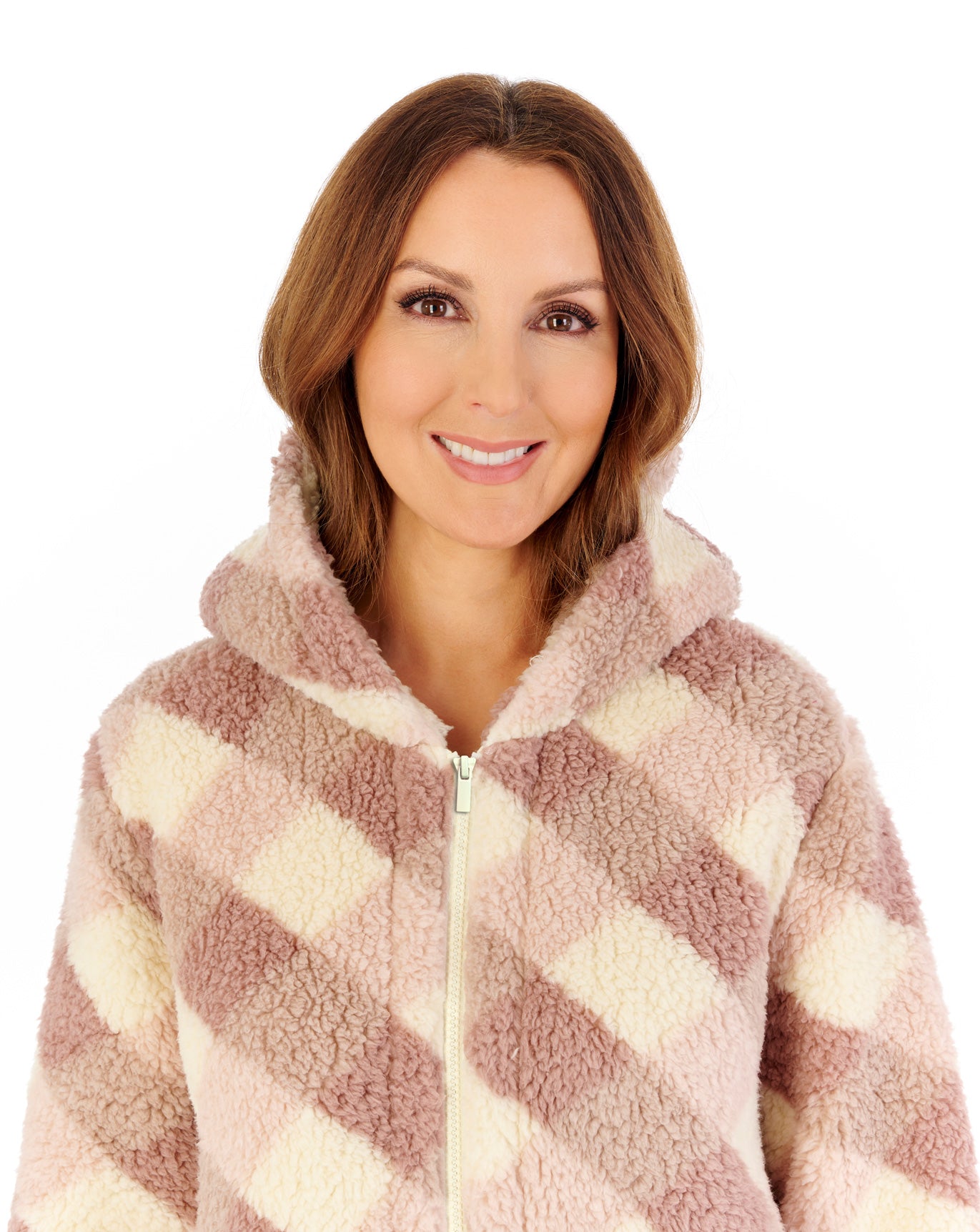 Printed Check Fleece Zip Through Housecoat HCW2311