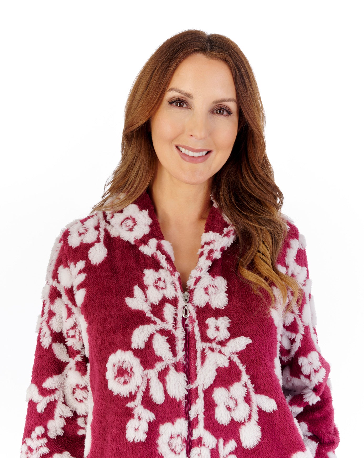 Floral Jacquard Fleece 46" Zip Through Housecoat HCW2321
