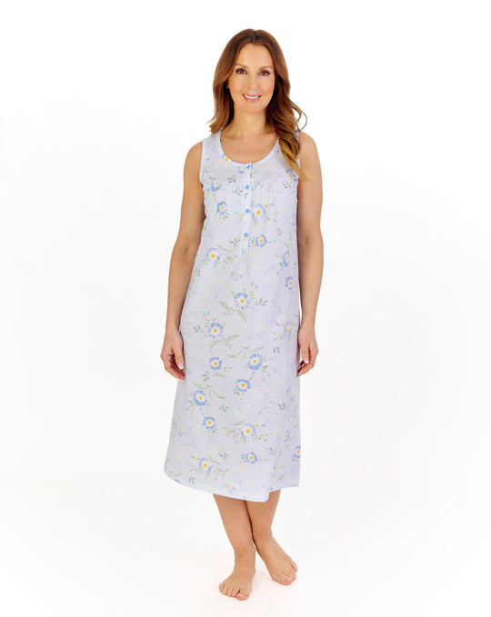 Blue Flower Print 43" Jersey Nightdress ND1110