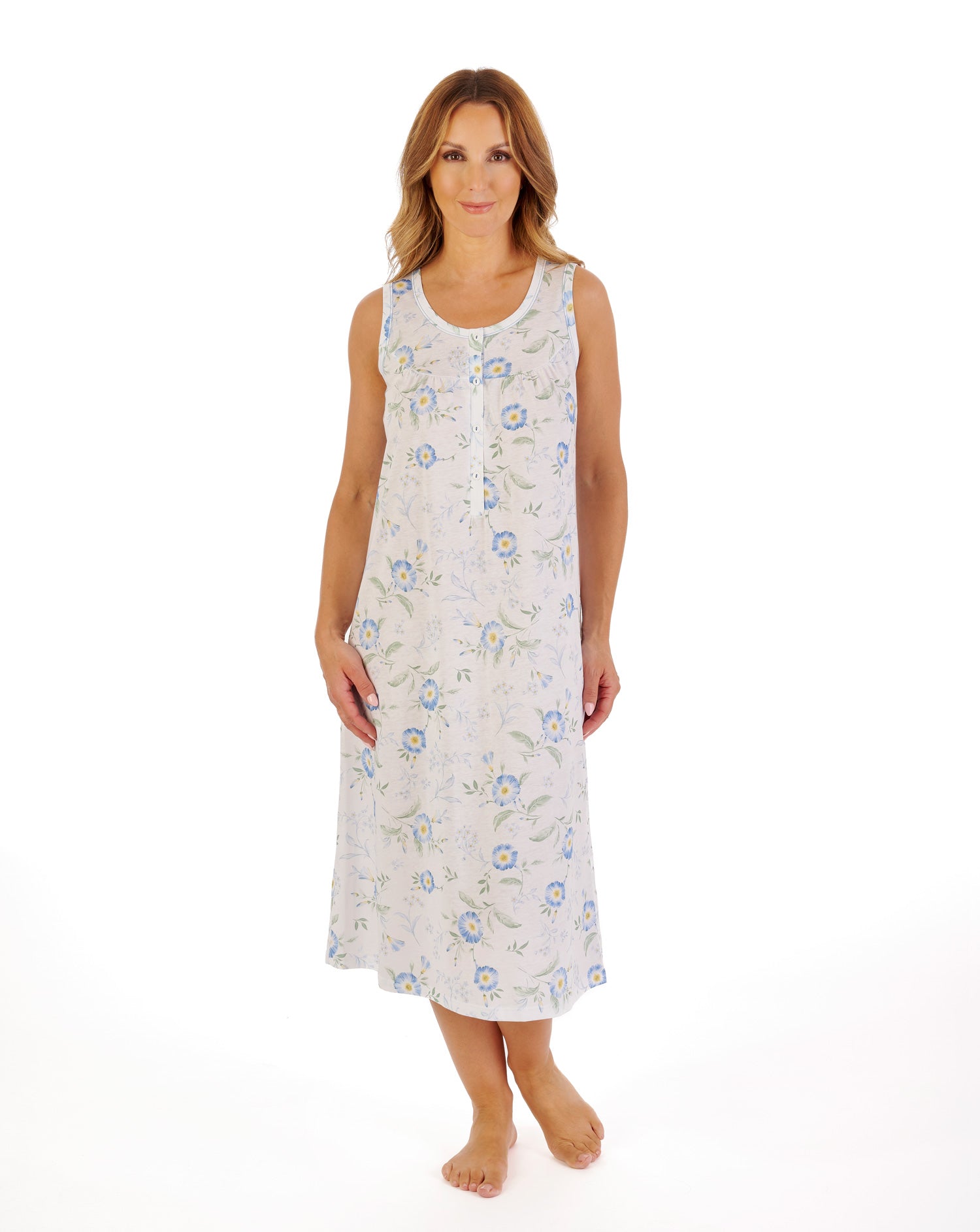 Blue Flower Print 43" Jersey Nightdress ND1110