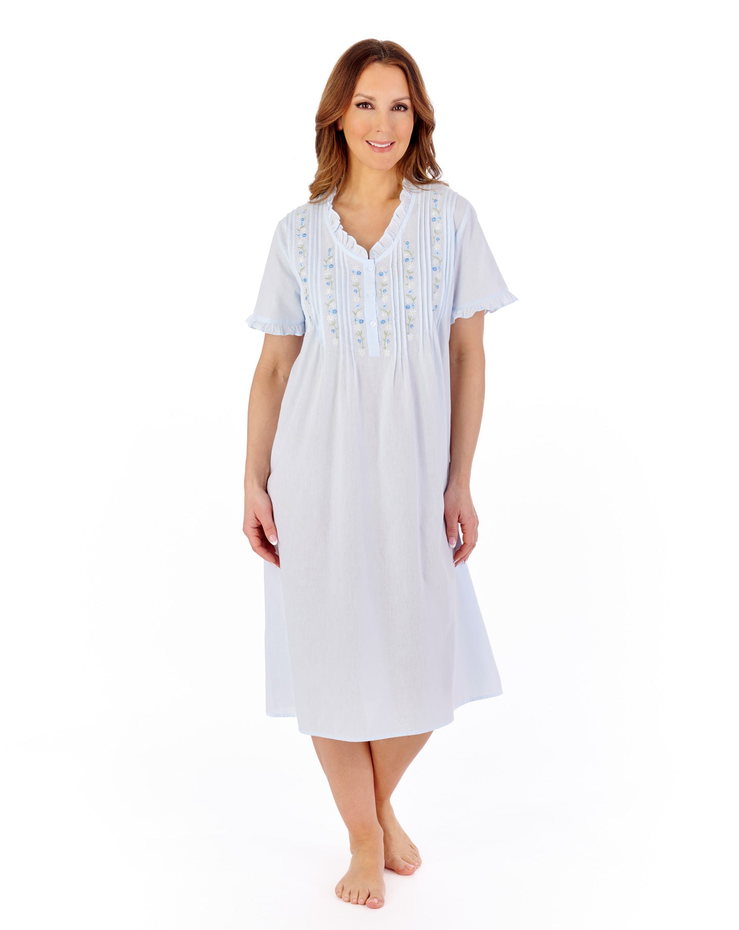 Embroidered Pintuck and Ruffle 42" Woven Nightdress ND55251