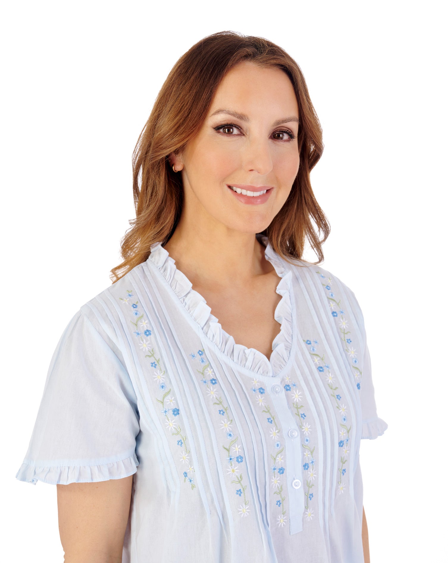 Embroidered Pintuck and Ruffle 42" Woven Nightdress ND55251