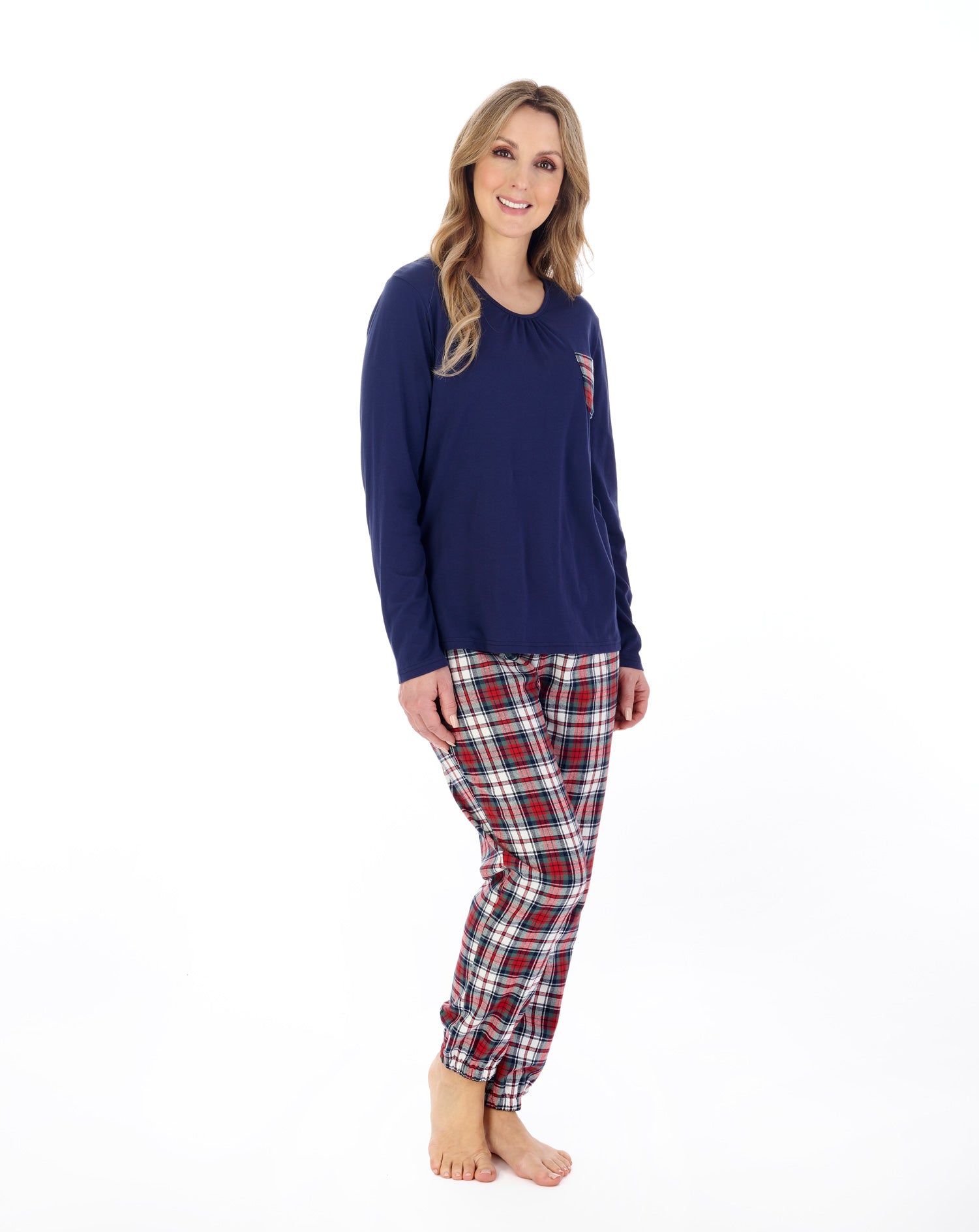 Woven Cotton Check and Solid Colour Jersey Top Pyjama PJ04221