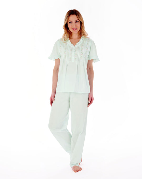Embroidered Pintuck and Ruffle Woven Pyjama PJ55252