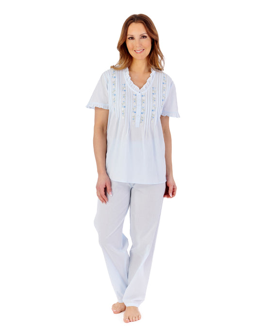 Embroidered Pintuck and Ruffle Woven Pyjama PJ55252