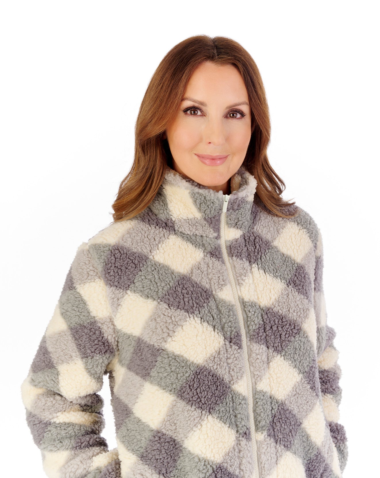 Printed Check Fleece Zip Through Pyjama PJW2310