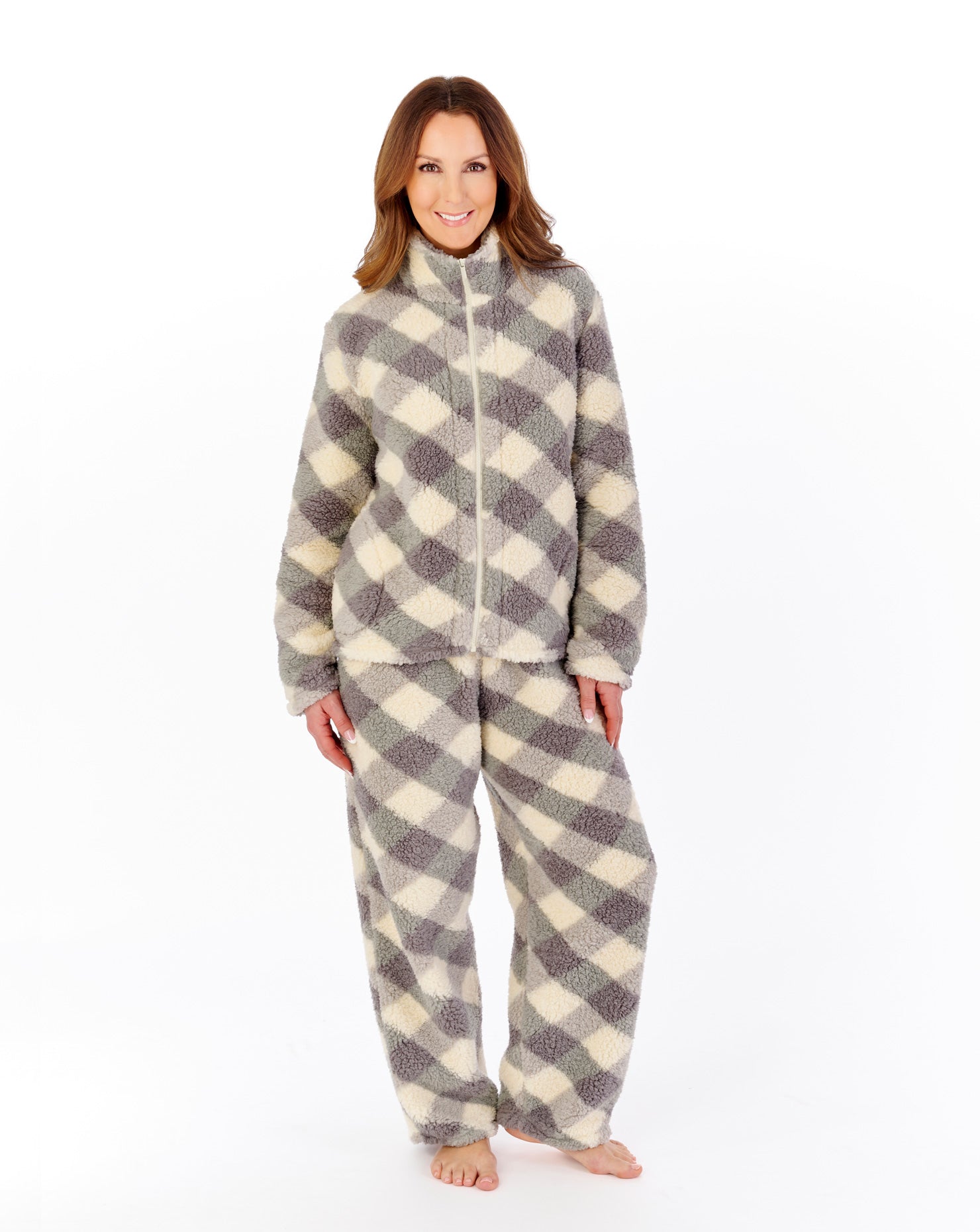 Printed Check Fleece Zip Through Pyjama PJW2310