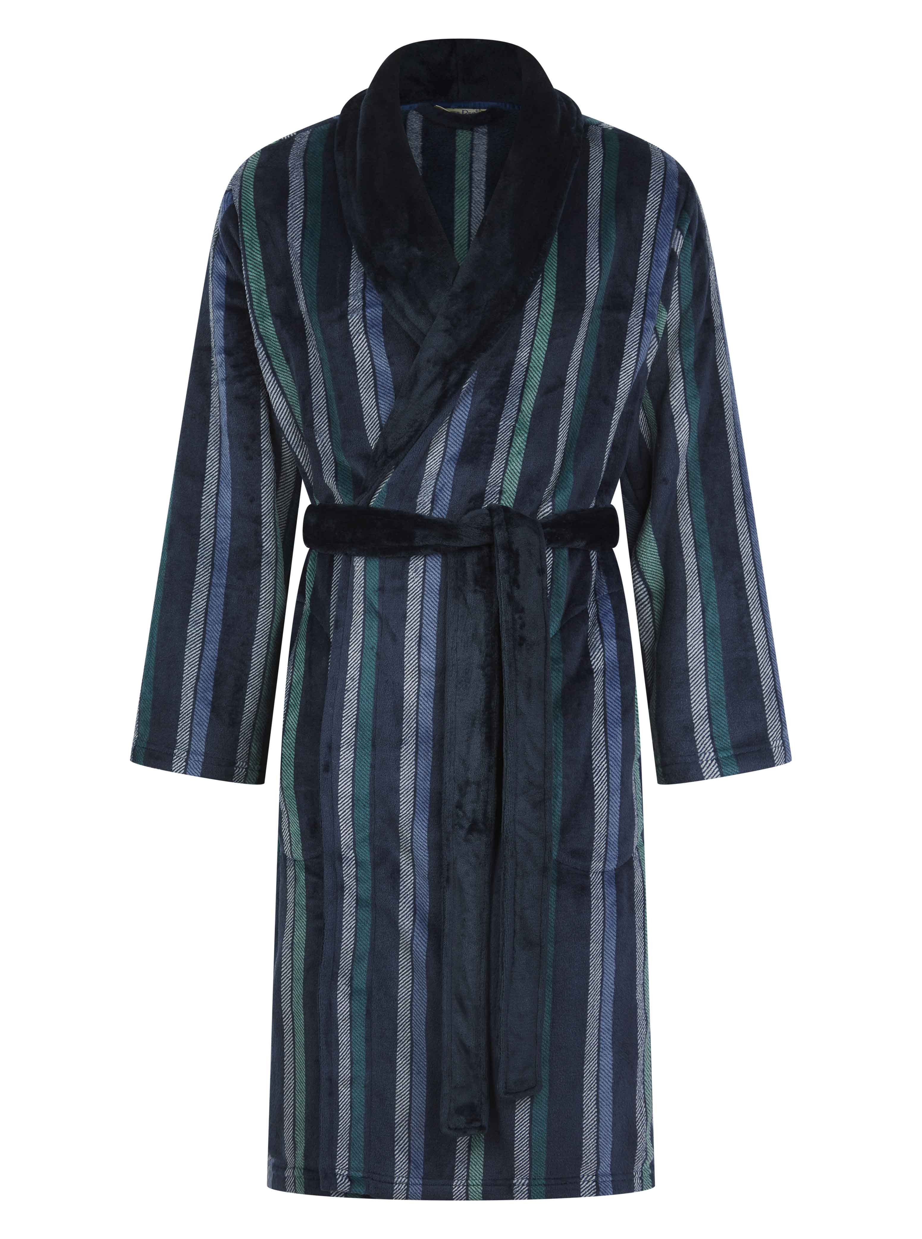 Herringbone Stripe Flannel Fleece 49" Shawl Collar Wrap WR1840