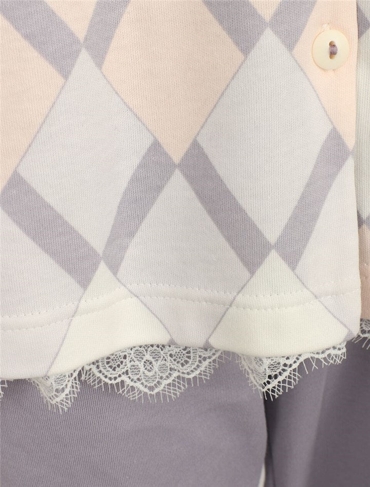 Slenderella Diamond Print Long Sleeve Pyjama PJ2151