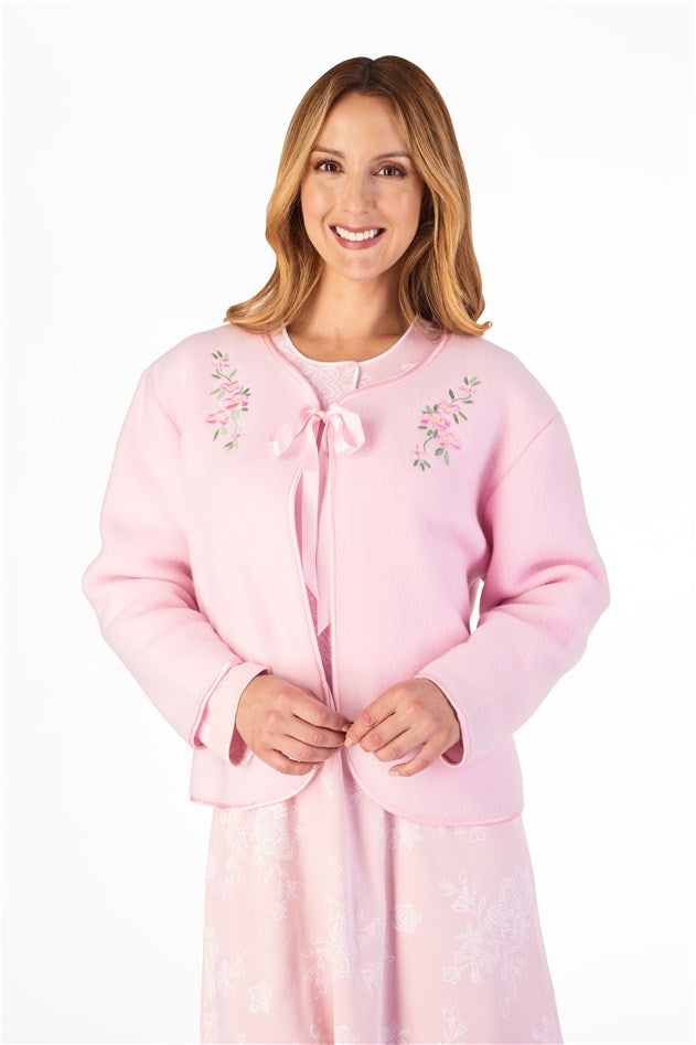 Embroidered Polar Fleece Ribbon Tie Bed Jacket BJ44600 – Slenderella