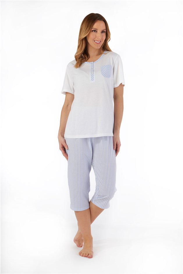 Pinstripe Seersucker Short Sleeve Cropped Pyjama PJ55223